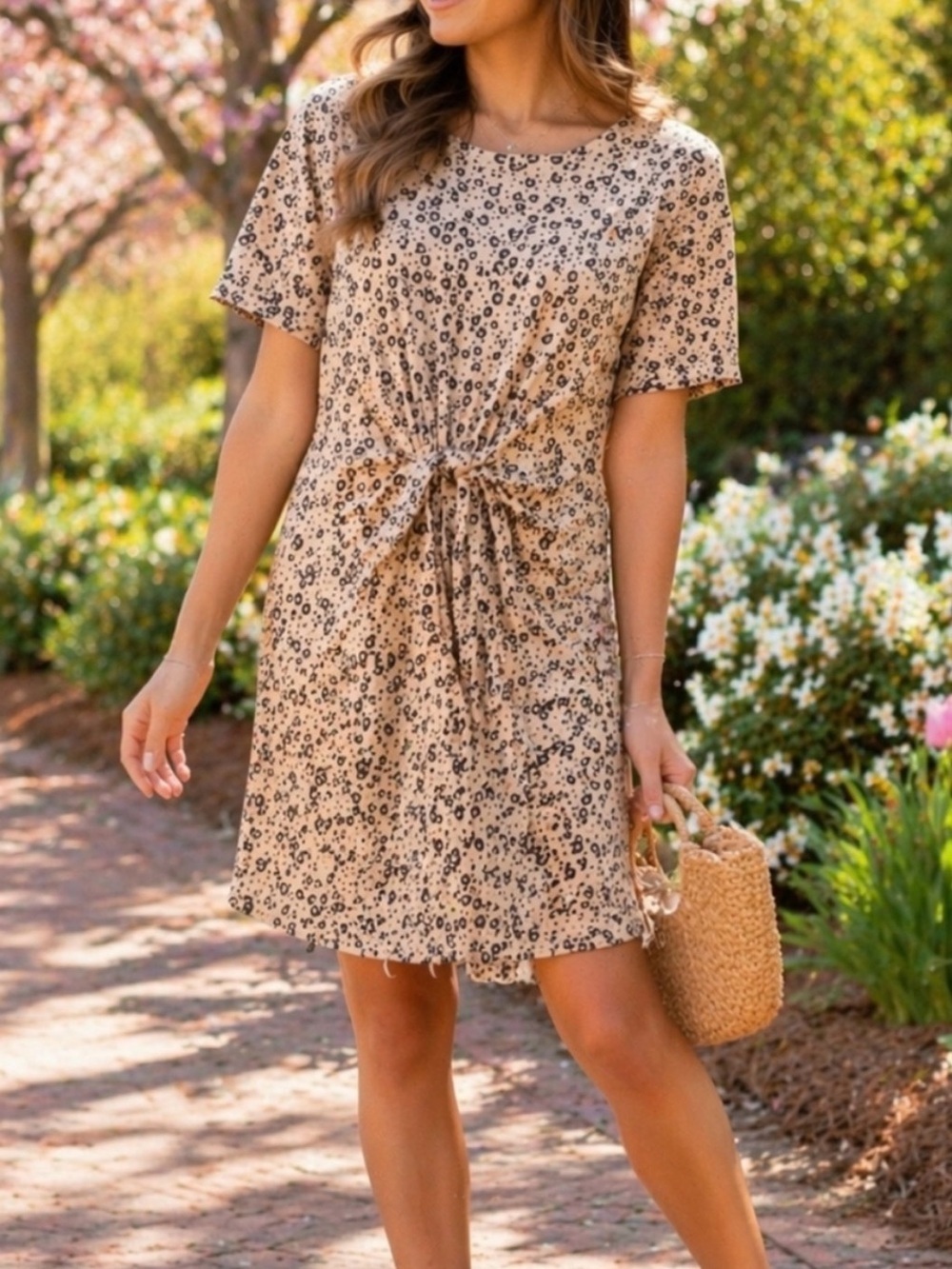 Aerie 100 percent Cotton Casual Tie-Front Animal Print Short Sleeve Boho Dress